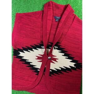 Vintage Ralph Lauren Chaps Western Aztec Shawl Collar XL Red Sweater Vest